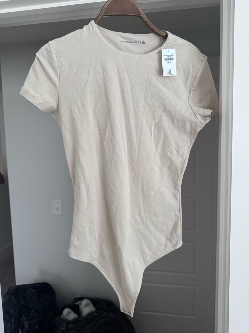Abercrombie & Fitch Cream Short-Sleeve Scoop Neck Bodysuit